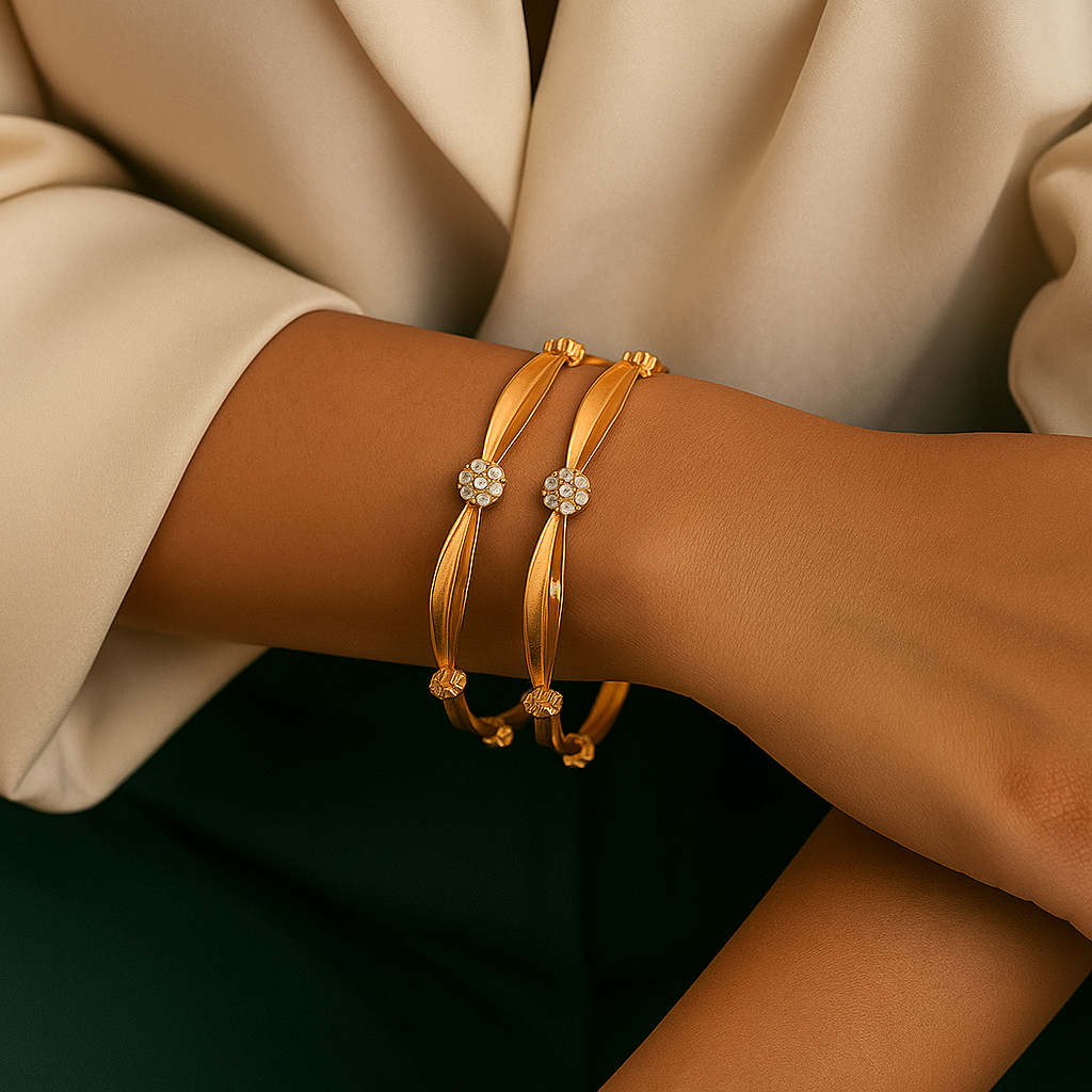 Golden Petal Rose Gold Bangles (Set of 2)