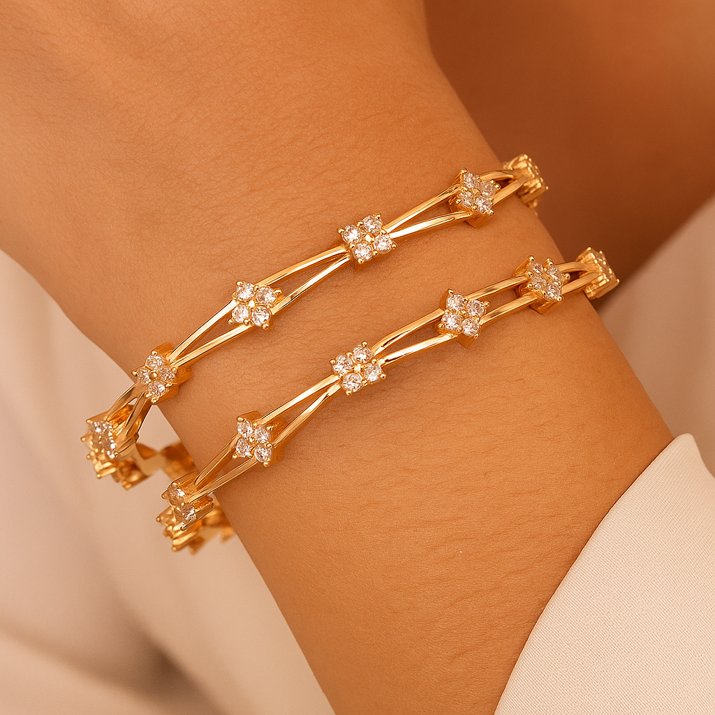 Starry Lattice Rose Gold Bangles (Set of 2)