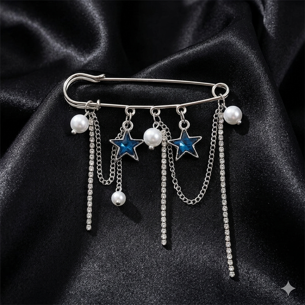 Azure Star & Pearl Tassel Brooch