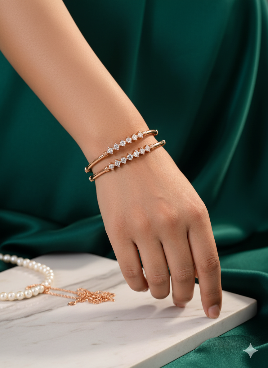 Starlit Grace Rose Gold Bangles (Set of 2)