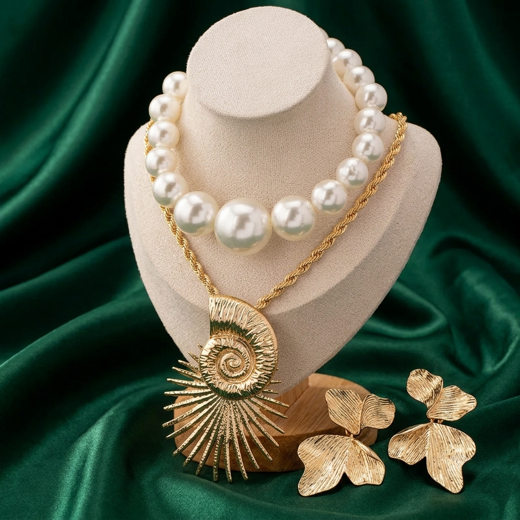 Sunburst Pearl Necklace Earring Set