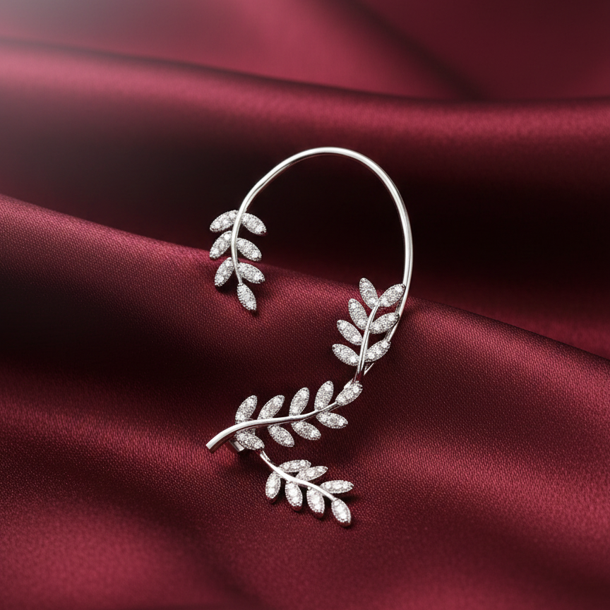 Silver Leaf Cascade Ear Cuff