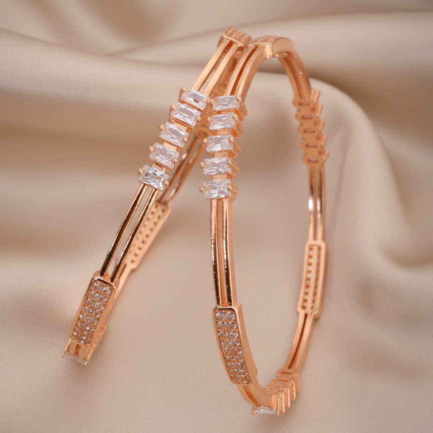 Radiant Rose Gold Baguette Bangles