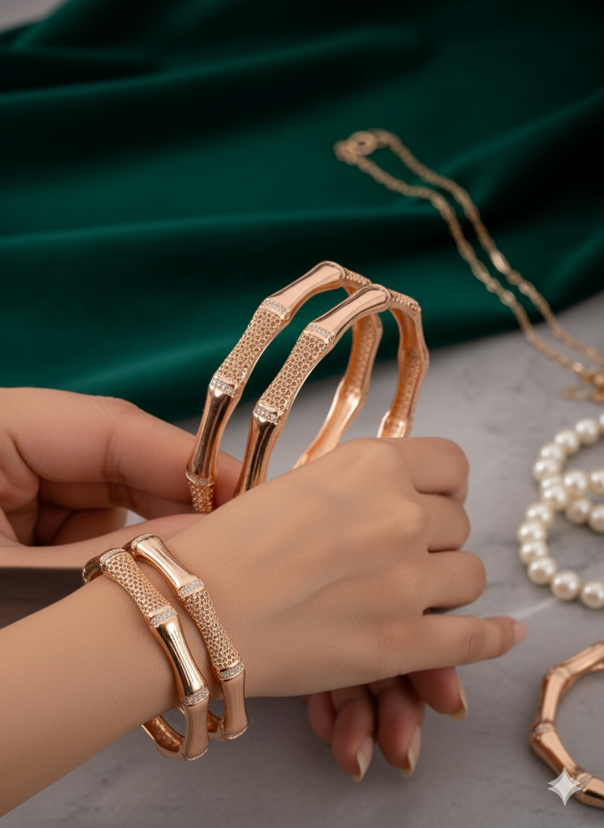 Rose Gold Bamboo-Inspired Bangles (Set of 2)