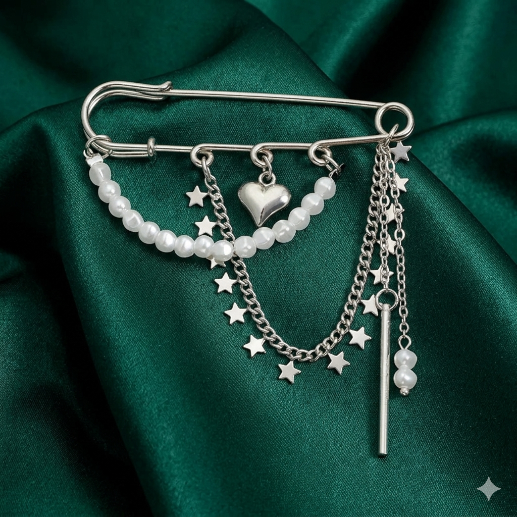 Stellar Heart Pearl Tassel Brooch
