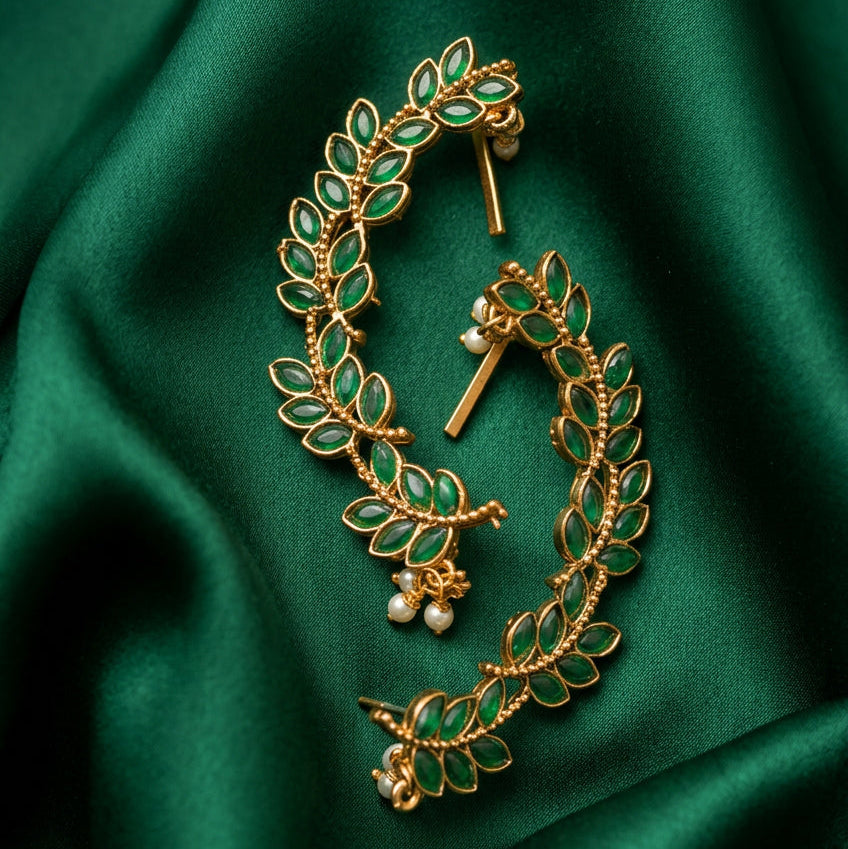 Harita Green Leaf Ear Cuffs | Pair