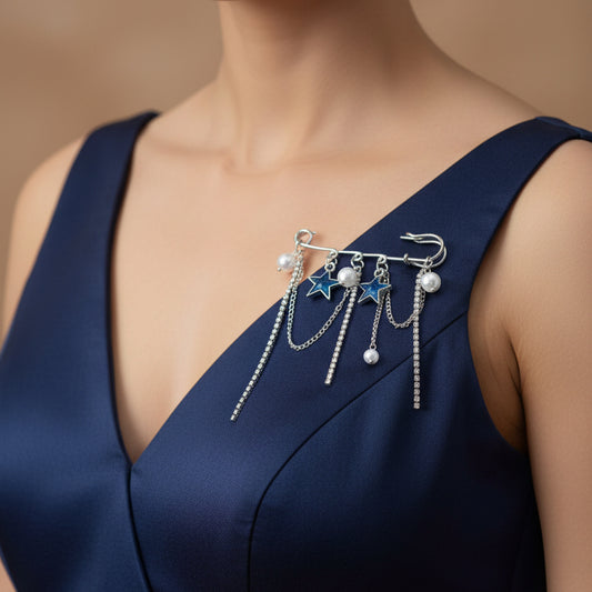 Azure Star & Pearl Tassel Brooch