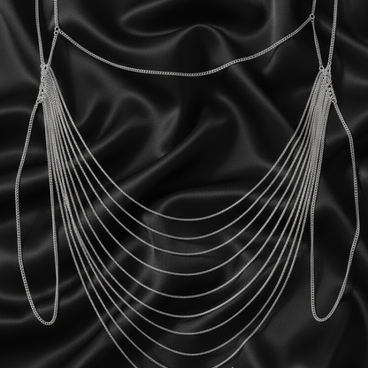 Exotic Drape body chain shown flat, full layered length