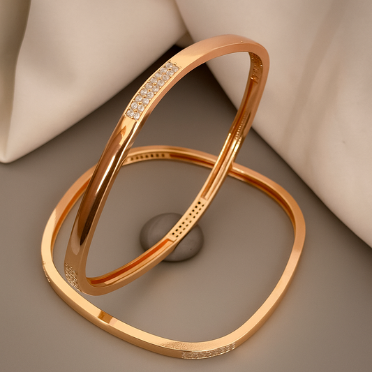 Radiant Rose Gold Sleek Bangles (Set of 2)