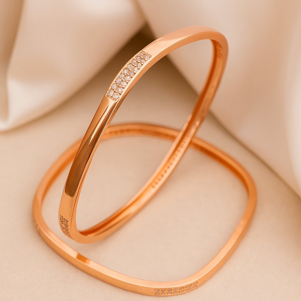 Radiant Rose Gold Sleek Bangles (Set of 2)