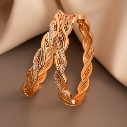 Twist Elegance Rose Gold Bangles (Set of 2)