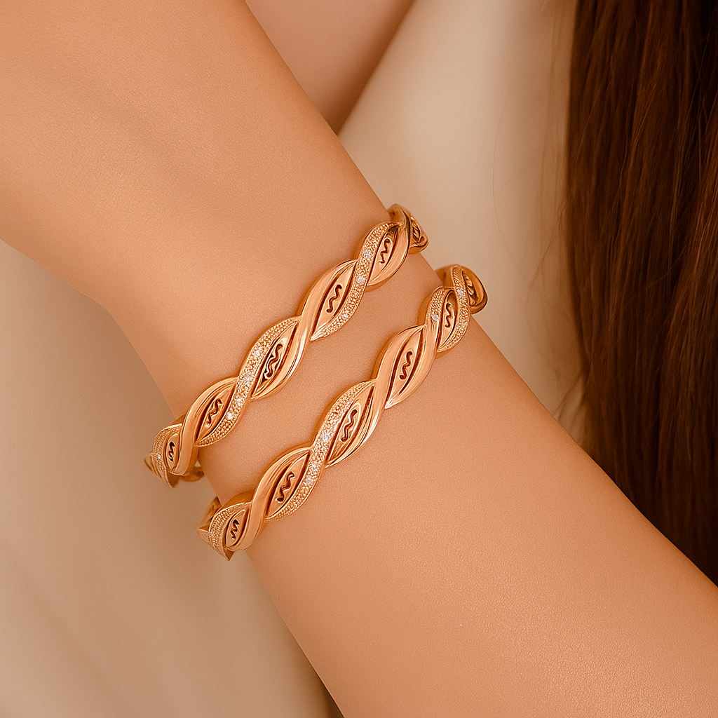 Twist Elegance Rose Gold Bangles (Set of 2)