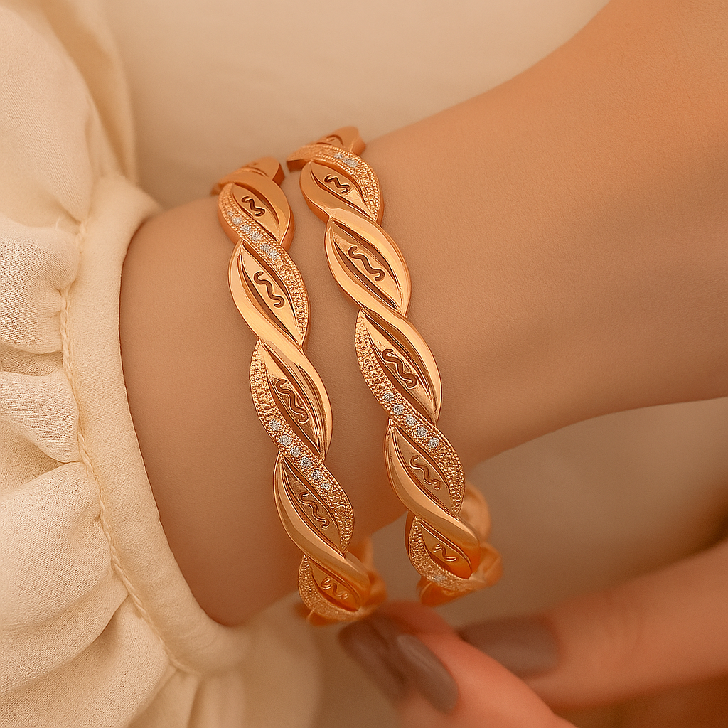 Twist Elegance Rose Gold Bangles (Set of 2)