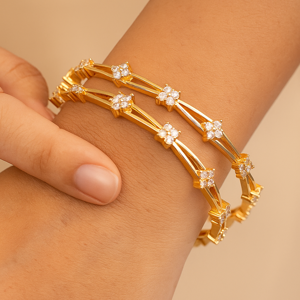 Starry Lattice Rose Gold Bangles (Set of 2)