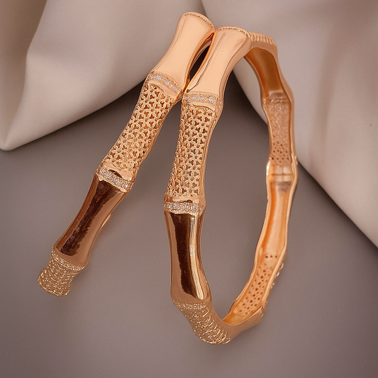 Rose Gold Bamboo-Inspired Bangles (Set of 2)