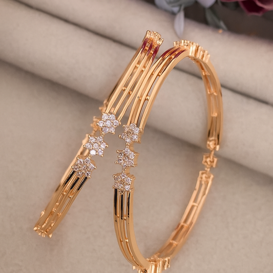 Sparkling Floret Cluster Rose Gold Bangles (Set of 2)