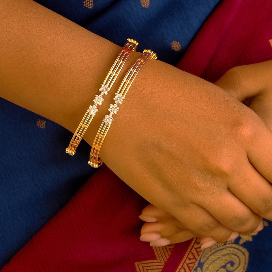 Sparkling Floret Cluster Rose Gold Bangles (Set of 2)