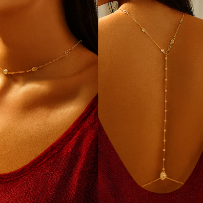Luna Stone body chain detail, pearls on a fine chain