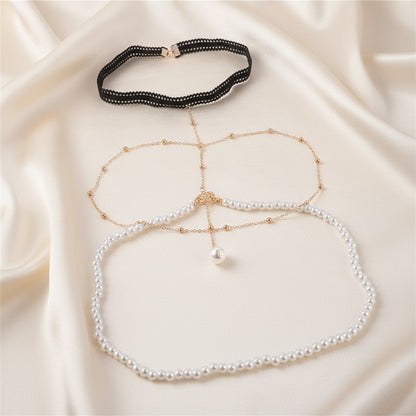 ReevaTara Pearl Prism Thigh Chain, alloy piece with pearl accents