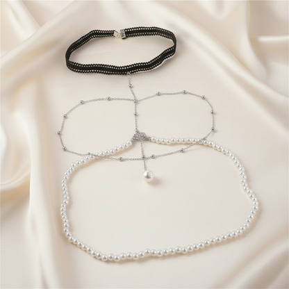 Pearl thigh chain styled for beach and resort wear