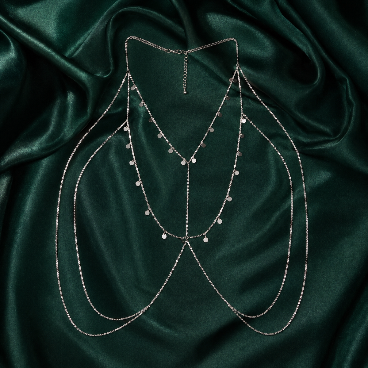 Disc charm body chain in silver-tone