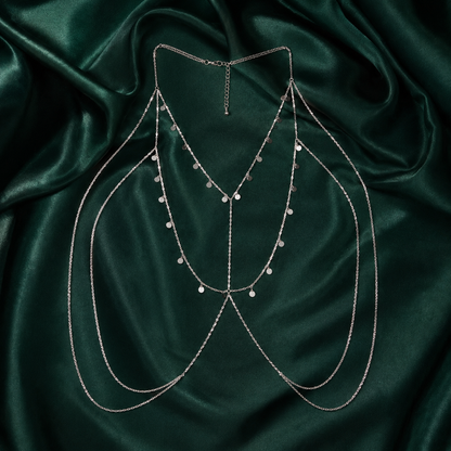 Disc charm body chain in silver-tone