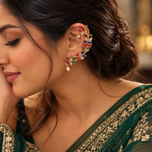 Rangavalli Multicolour Leaf Ear Cuffs | Pair