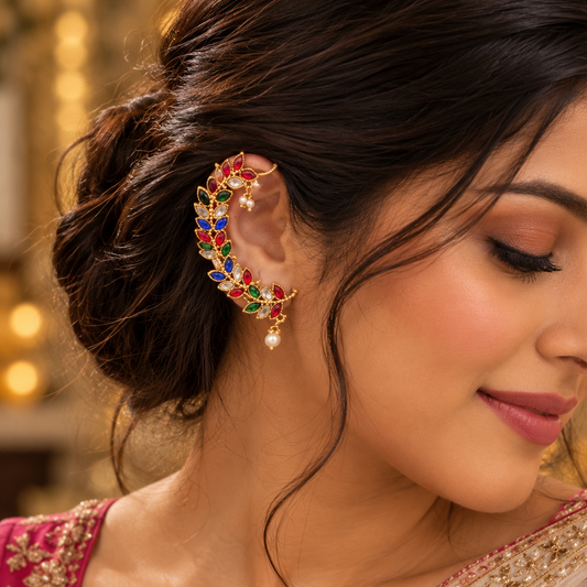 Rangavalli Multicolour Leaf Ear Cuffs | Pair