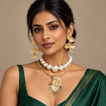 Sunburst Pearl Necklace Earring Set