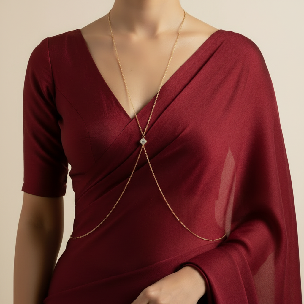 Solitaire Drape body chain with a single stone on a fine chain