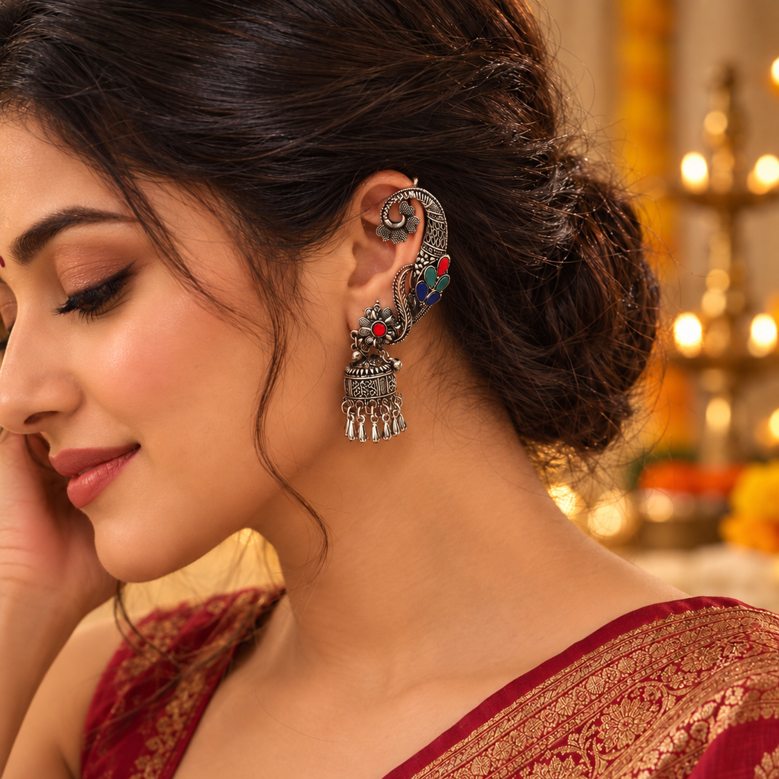Rangoli Bloom Jhumka Ear Cuffs | Pair