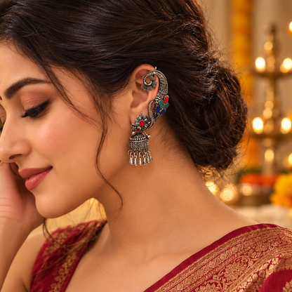 Rangoli Bloom Jhumka Ear Cuffs | Pair