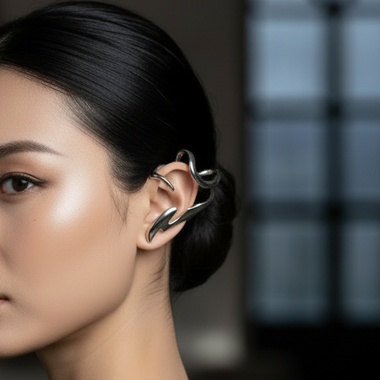 Luminous Liquid Silver Ear Cuff