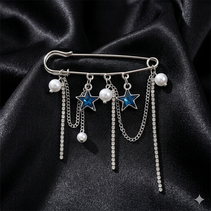 Azure Star & Pearl Tassel Brooch