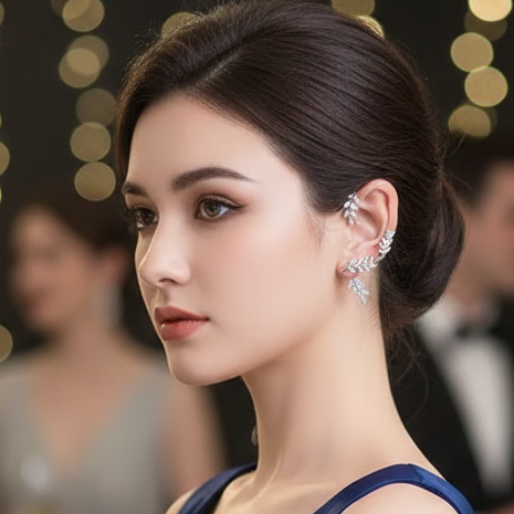 Silver Leaf Cascade Ear Cuff