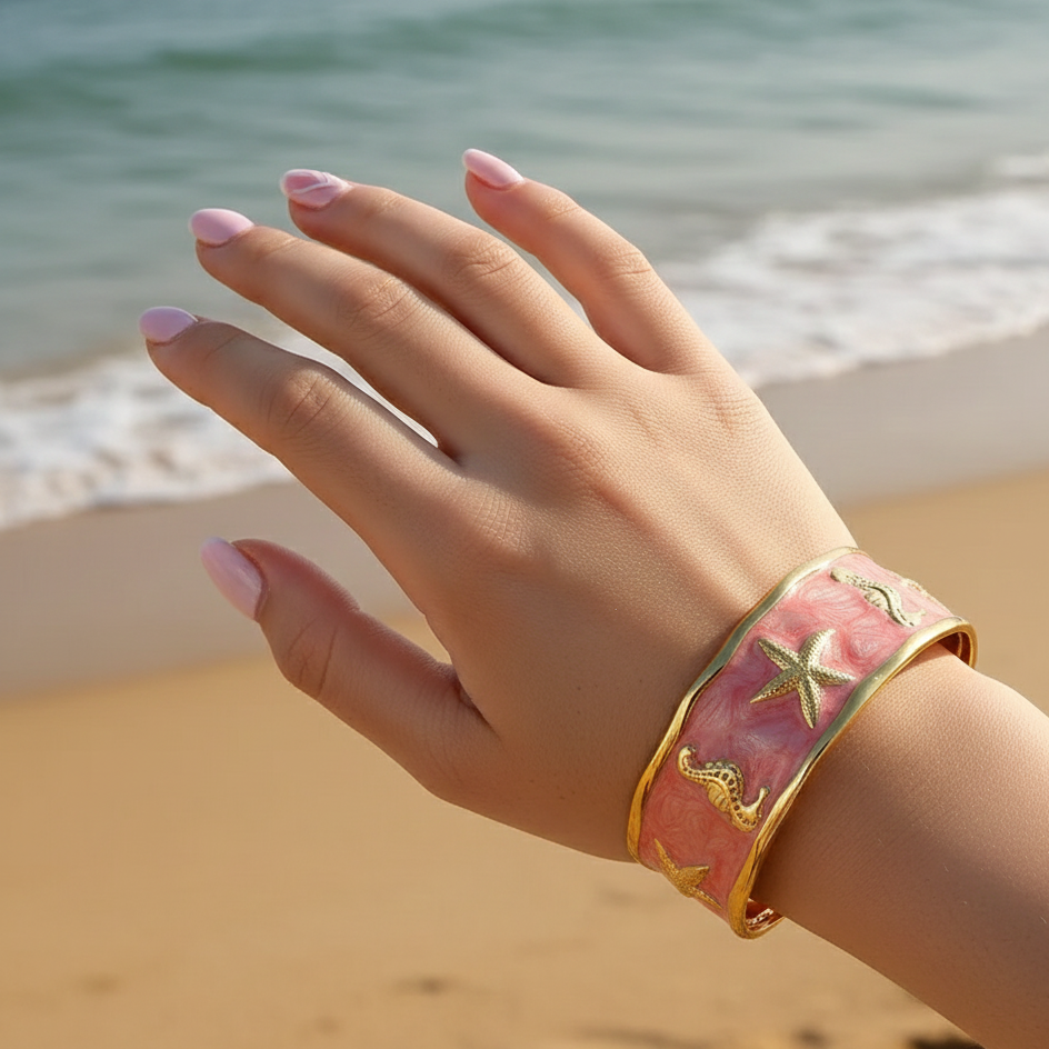 Pink Coral Reef Teen Cuff Bracelet