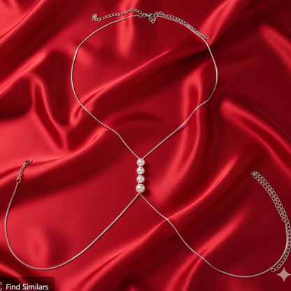 Elegant Pearl Draped detail, spread pearl strands