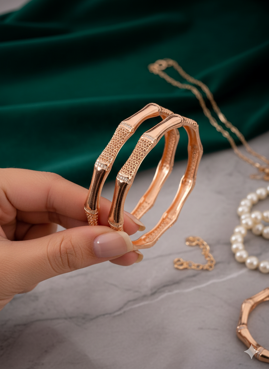 Rose Gold Bamboo-Inspired Bangles (Set of 2)