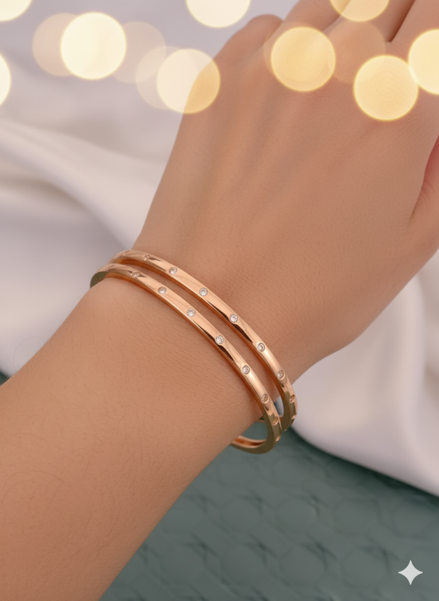 Rose Gold A.D. Diamond Bangles (Set of 2)