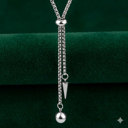 Midnight chain detail, darkened antique-finish loops and charms