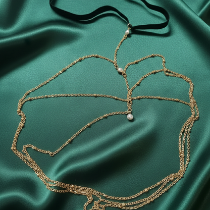 ReevaTara Moonlit Drape Thigh Chain, alloy piece with a plated finish