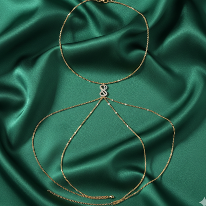 Infinity Cascade detail, layered gold-tone chains, 30 gms