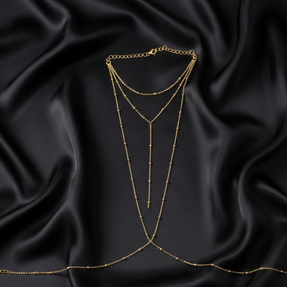 Crossed strand body chain in silver-tone