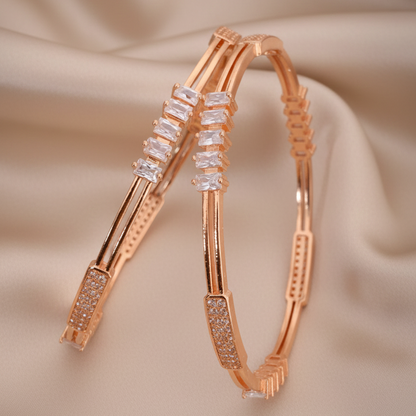 Radiant Rose Gold Baguette Bangles