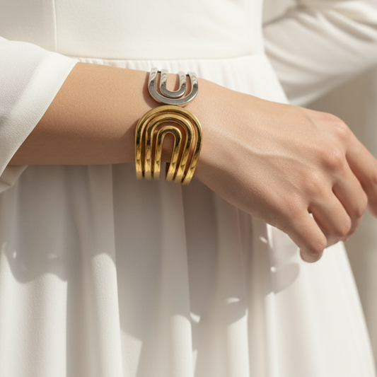 Eternal Arc Dual-Tone Cuff Bracelet
