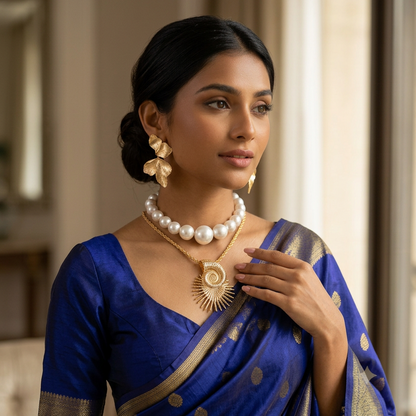 Sunburst Pearl Necklace Earring Set