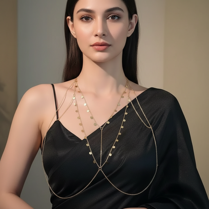 Luna Drape body chain layered with cascading coin accents