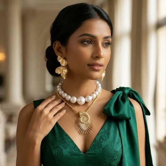 Sunburst Pearl Necklace Earring Set