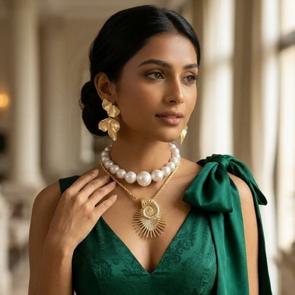Sunburst Pearl Necklace Earring Set