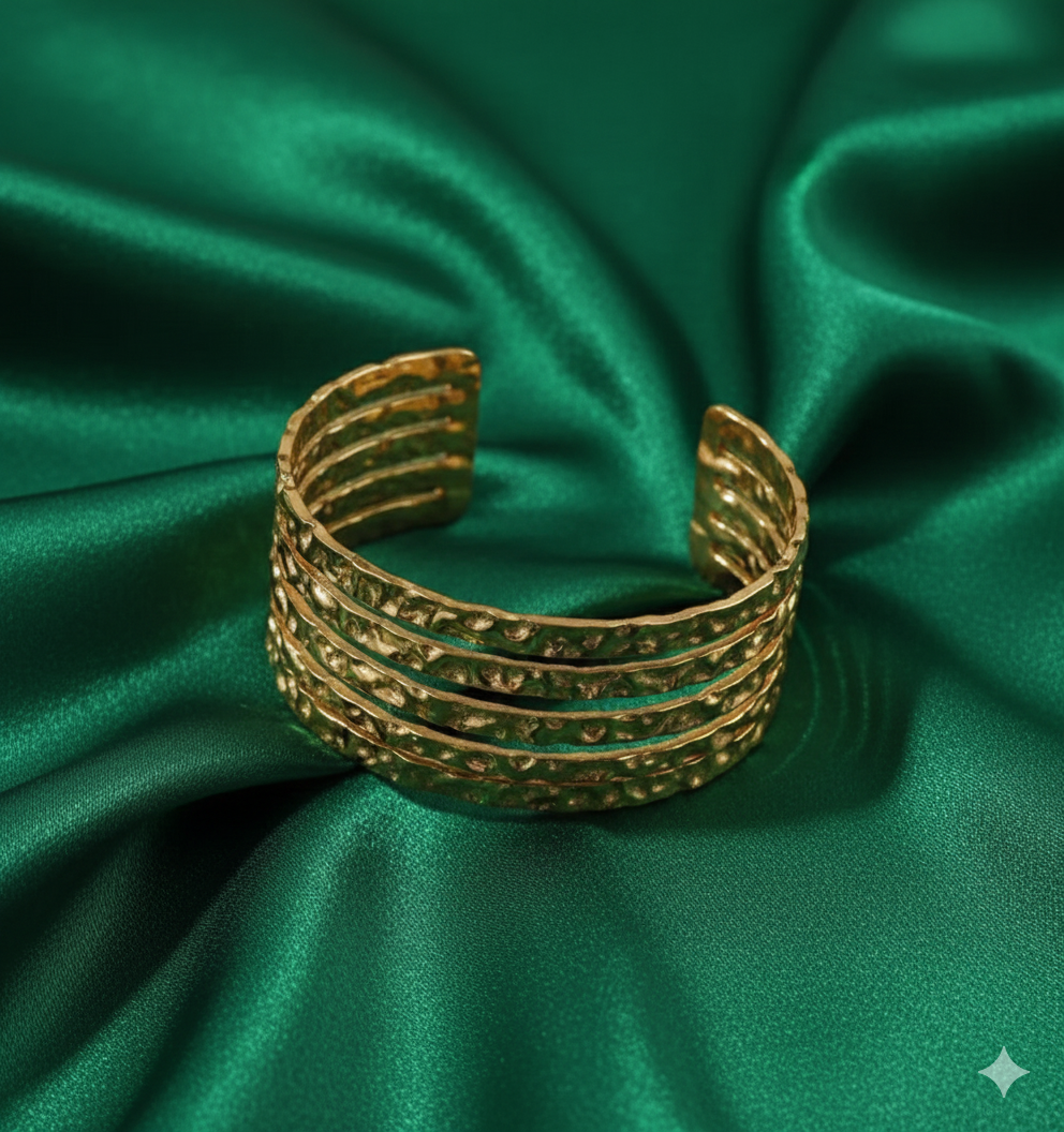 Golden Textured Multi-Band Teen Cuff